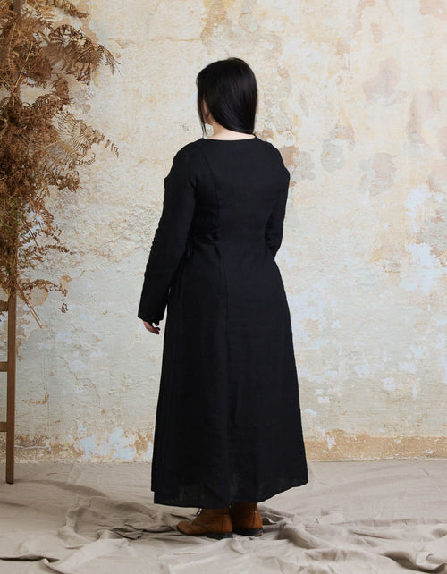 Robe 'Elina' longue en lin noir