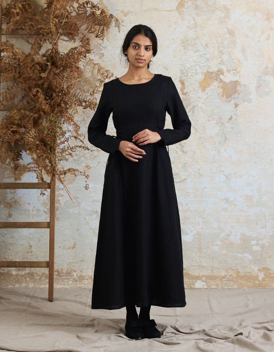 long black linen dress Lucienne Smocked Maxi the Simply Chic Black Linen Wrap Maxi Dress brings effortless style to any occasion Elina Black linen maxi dress