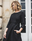 "Elina" black linen midi dress