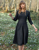 "Elina" black linen midi dress