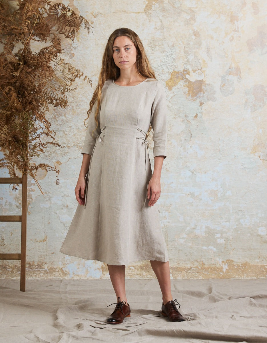 Elina natural linen midi dress