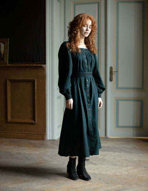 Robe brodée 'Elma' vert foret