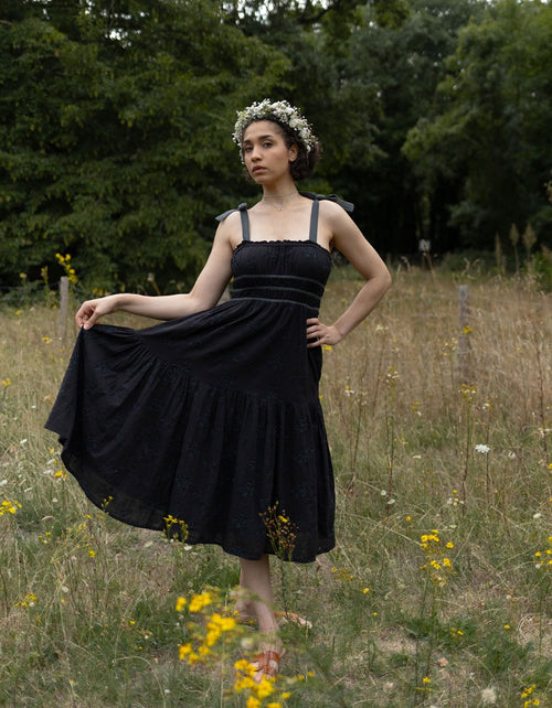 Robe 'Emily' broderie anglaise à bretelles noire