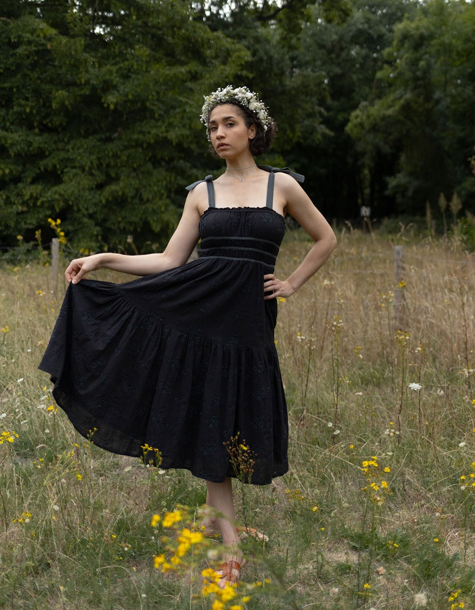Robe 'Emily' broderie anglaise à bretelles noire