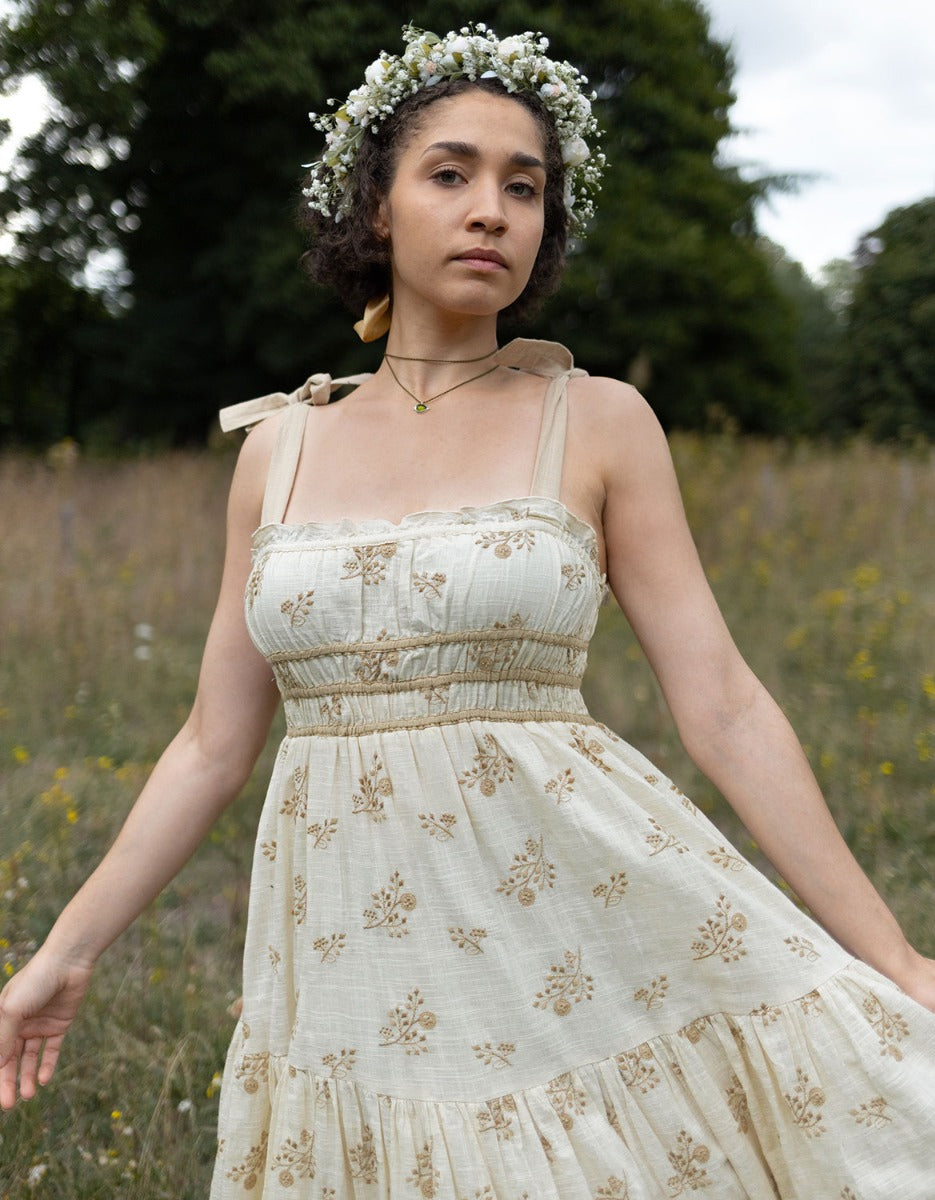 Emily eyelet fabric dress shoulder ribbons cream Emily eyelet fabric dress shoulder ribbons cream