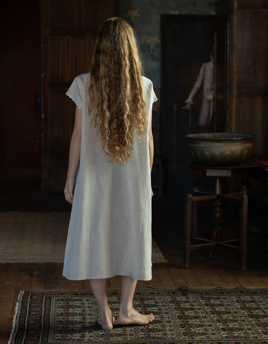 "Flavia" scalloped shift dress in linen