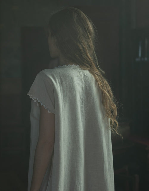 "Flavia" scalloped shift dress in linen