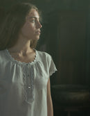 "Flavia" scalloped shift dress in linen