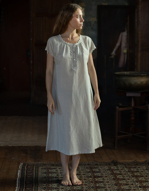 "Flavia" scalloped shift dress in linen