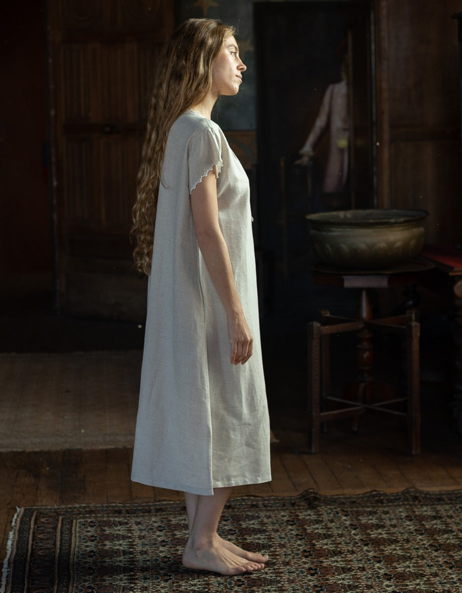 "Flavia" scalloped shift dress in linen