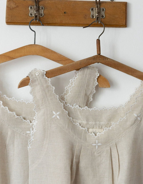 "Flora" scalloped shift dress in linen