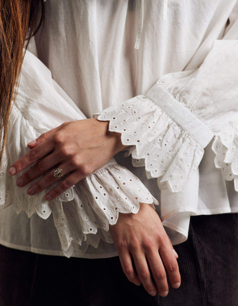 Blouse 'Gabryela' en cotton avec volants brodés Blanc off White / M/L