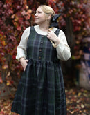 "Vera" green tartan linen jumper dress