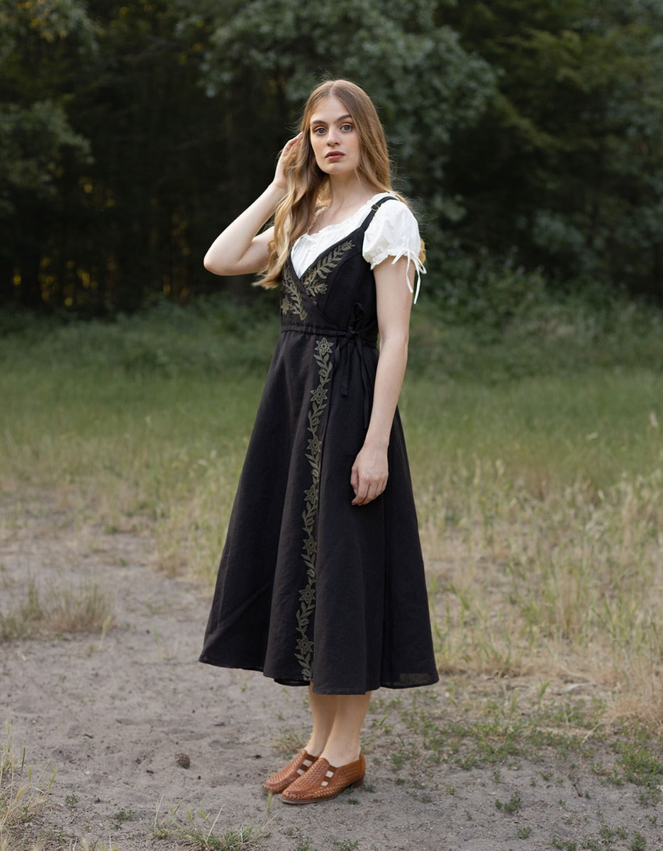 "Gisela" black embroidered crossover dress