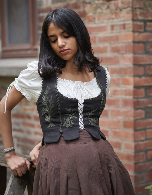 "Gisela" embroidered corset in black linen