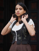 "Gisela" embroidered corset in black linen