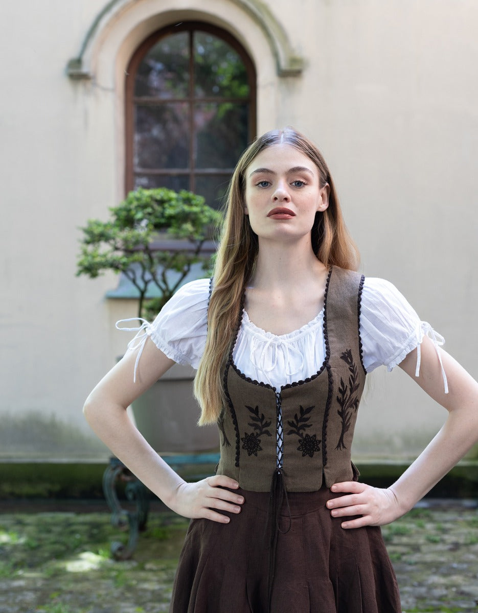 Corset 'Gisela' brodé en lin sarrasin