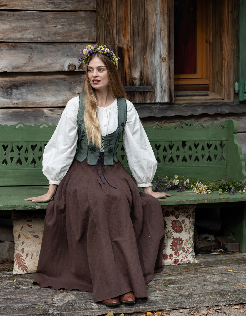 Corset 'Gisela' brodé en lin sauge