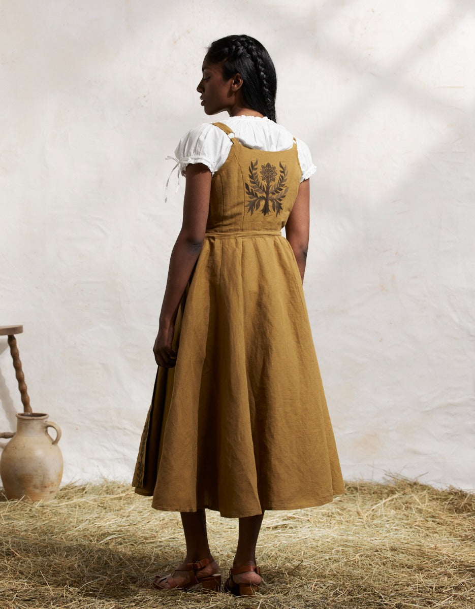Gisela amber embroidered crossover linen dress