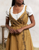 Robe croisée 'Gisela' en lin ambre brodée
