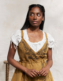 Robe croisée 'Gisela' en lin ambre brodée