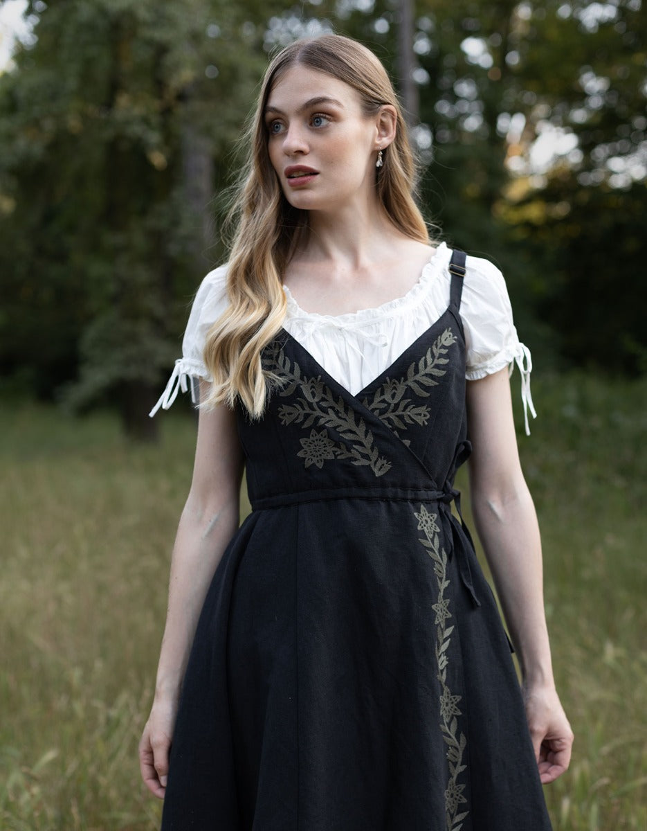 "Gisela" black embroidered crossover dress