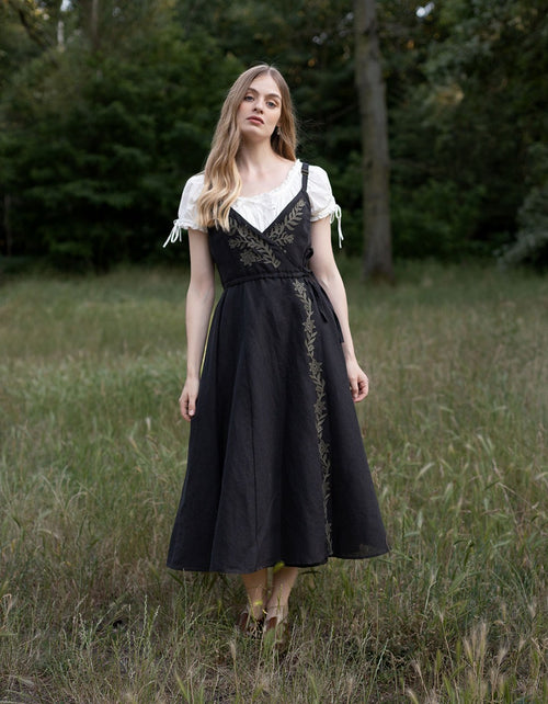 "Gisela" black embroidered crossover dress