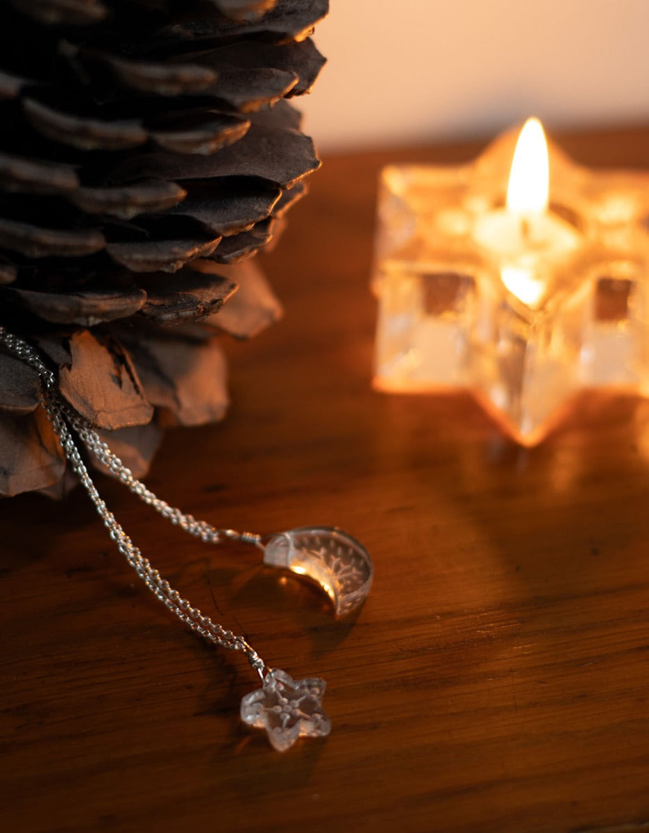 Collier 'Glacier Lune' en cristal de roche taillé et argent 925