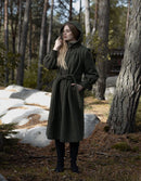 ”Aneta” maxi coat in moss green pure wool