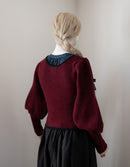 Veste tricotée 'Ilya' à manches gigot en pure laine bordeaux