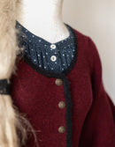 Veste tricotée 'Ilya' à manches gigot en pure laine bordeaux