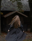 "Ilya" knitted jacket with gigot sleeves in black anthracite pure wool