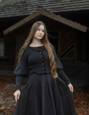"Ilya" knitted jacket with gigot sleeves in black anthracite pure wool
