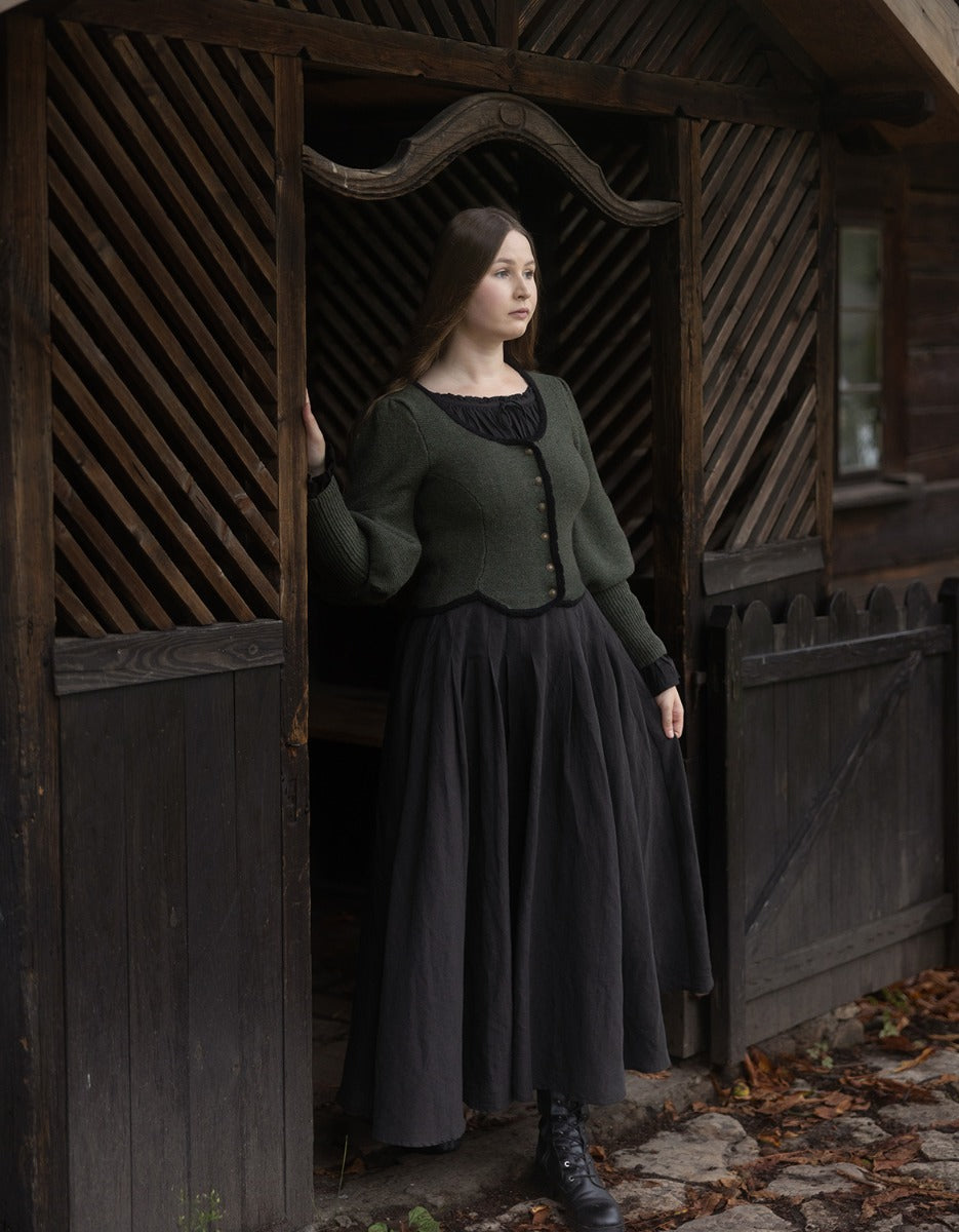 "Ilya" knitted jacket with gigot sleeves in pure wool moss