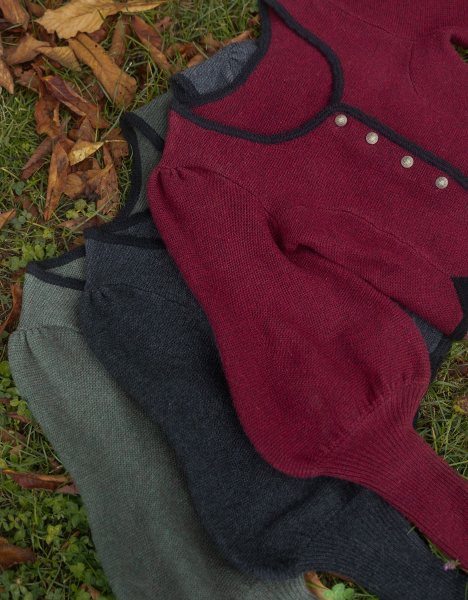"Ilya" knitted jacket with gigot sleeves in pure wool moss