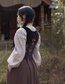"Jelena" black velvet top with embroidered rust tulips