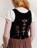 "Jelena" black velvet top with embroidered rust tulips