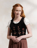 "Jelena" black velvet top with embroidered rust tulips