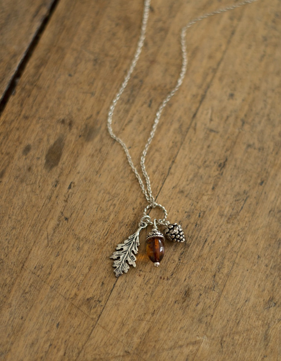 'Autumn' silver and amber necklace
