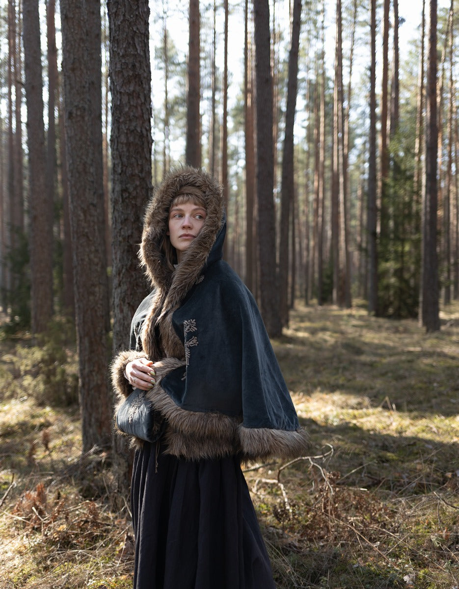 PREORDER "Lavinia" embroidered velvet cape weathered black