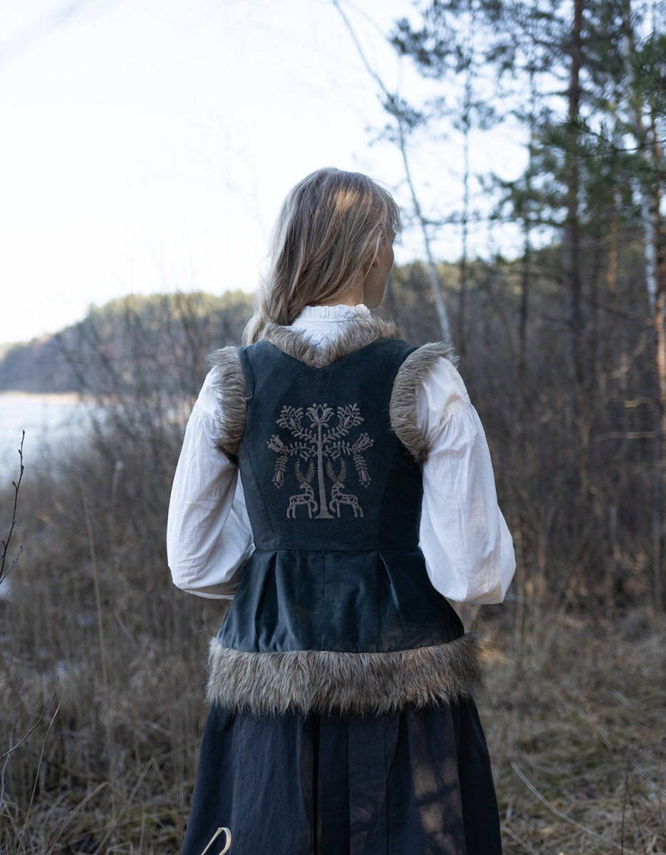 PREORDER "Lavinia" embroidered velvet bodice weathered black