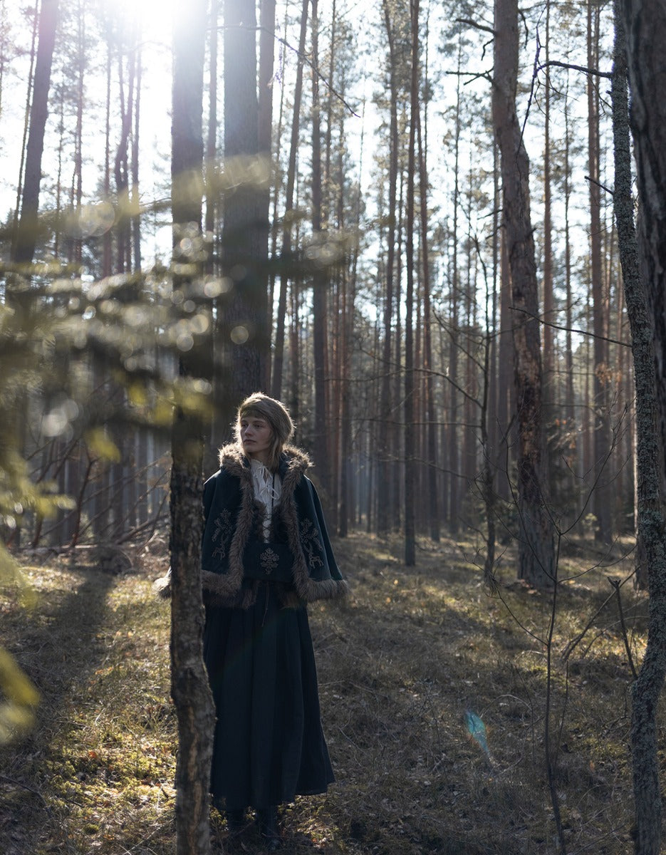 PREORDER "Lavinia" embroidered velvet cape weathered black
