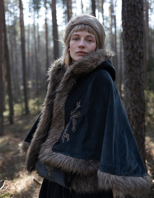 PREORDER "Lavinia" embroidered velvet cape weathered black