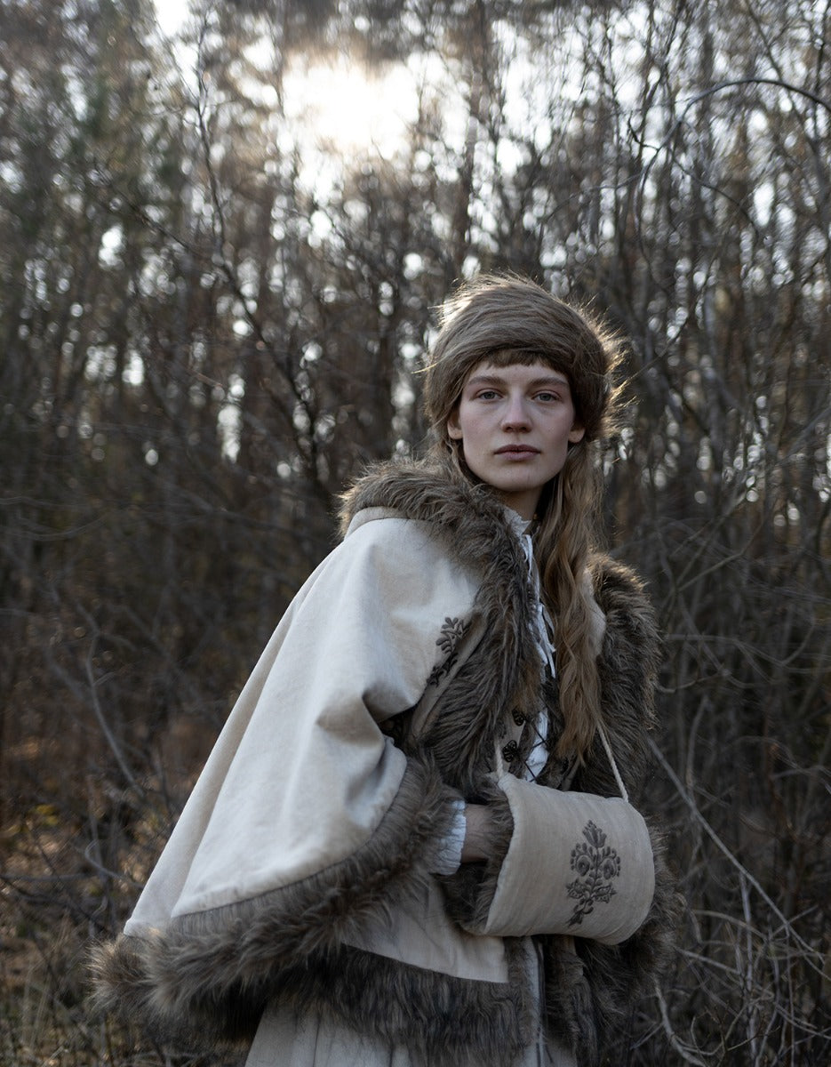 PREORDER "Lavinia" embroidered velvet cape ceramic