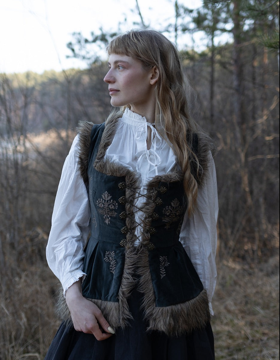 PREORDER "Lavinia" embroidered velvet bodice weathered black