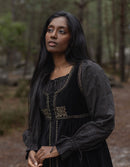 "Nelda" embroidered black velvet over dress