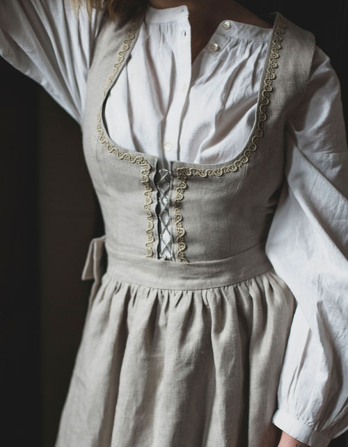"Lina" apron natural linen and linen lace