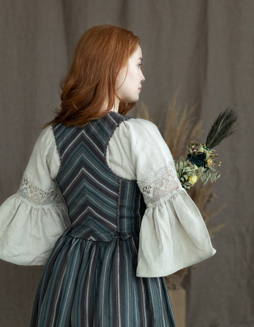 "Lina" brown striped linen corset