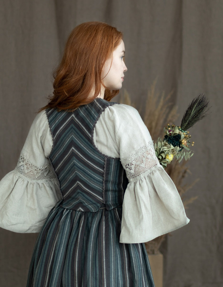 "Lina" brown striped linen corset