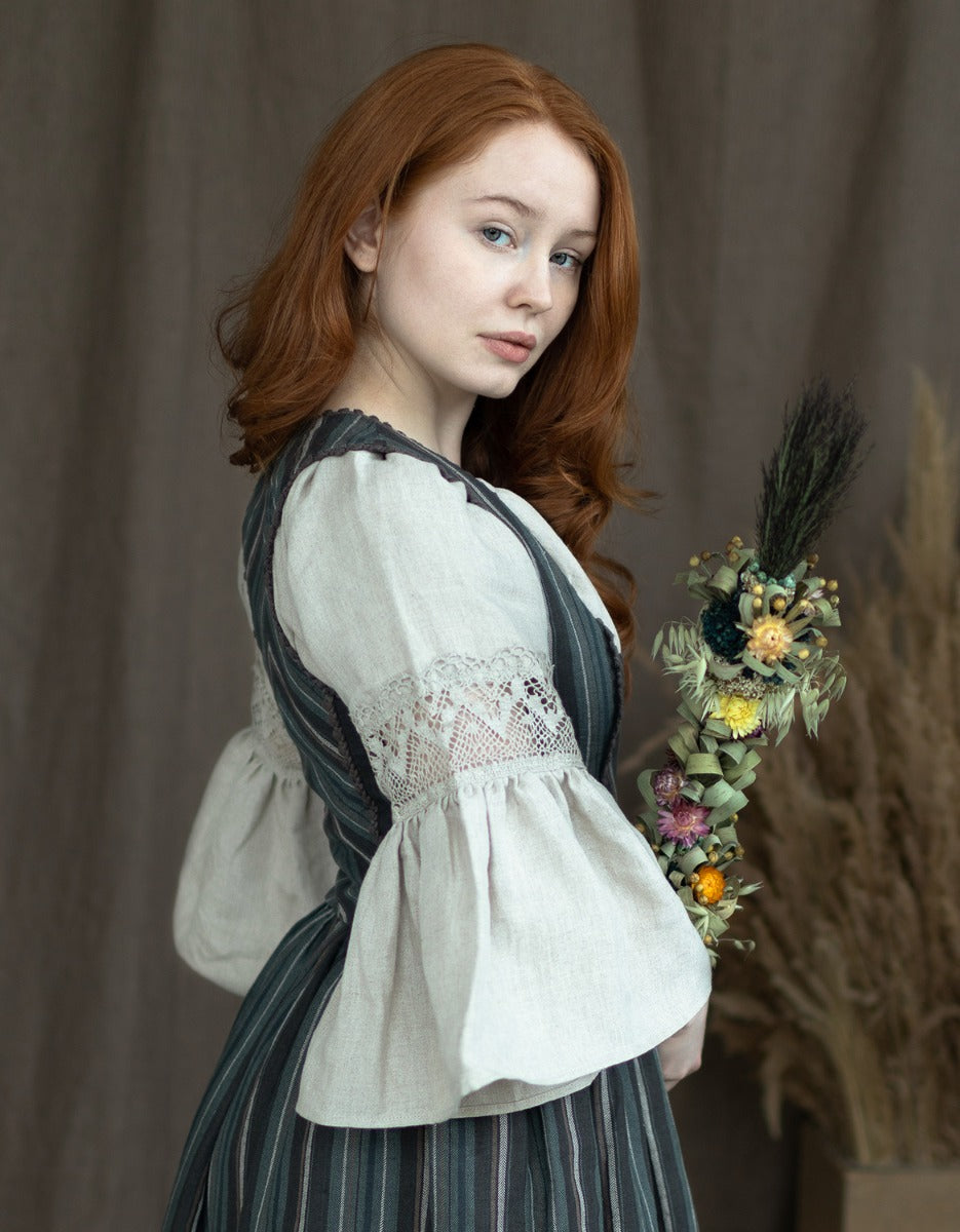 "Lina" brown striped linen corset